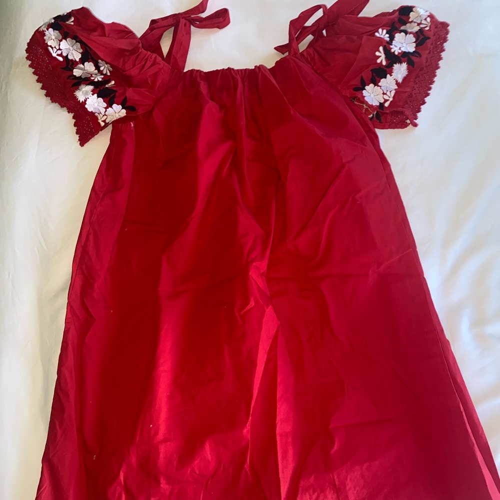 Red Floral Off the Shoulder Dress